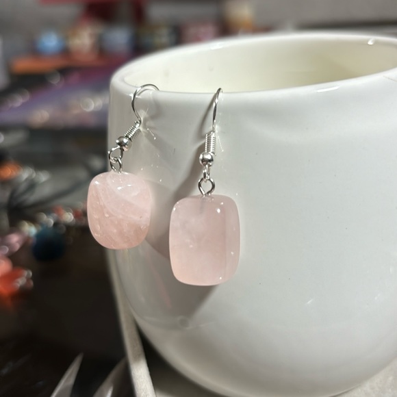 SATYAMANI Natural Stone Traditional Rose Quartz Semi-Precious Earrings S925 - Picture 3 of 5
